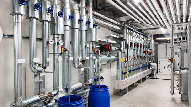 Industrielle Rohrleitungslandschaft mit Isolierung Industrielle Rohrleitungslandschaft mit Isolierung