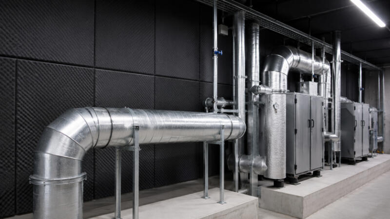 Industrieller Technikraum mit Lüftungsleitungen Industrieller Technikraum mit Lüftungsleitungen
